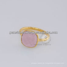 Venda Por Atacado Gold Plated Bezel Gemstone Ring, Natural Semi Precious Gemstone Ring Bezel Jewelry Manufacturer